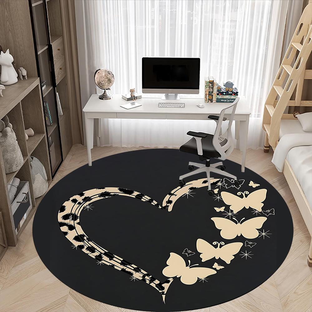 1pc Heart Butterflies Office Round Area Rug,  Mat Suitable ForOffice, Under Office Chairs Bedroom Living Room Home Decor, Room Deco