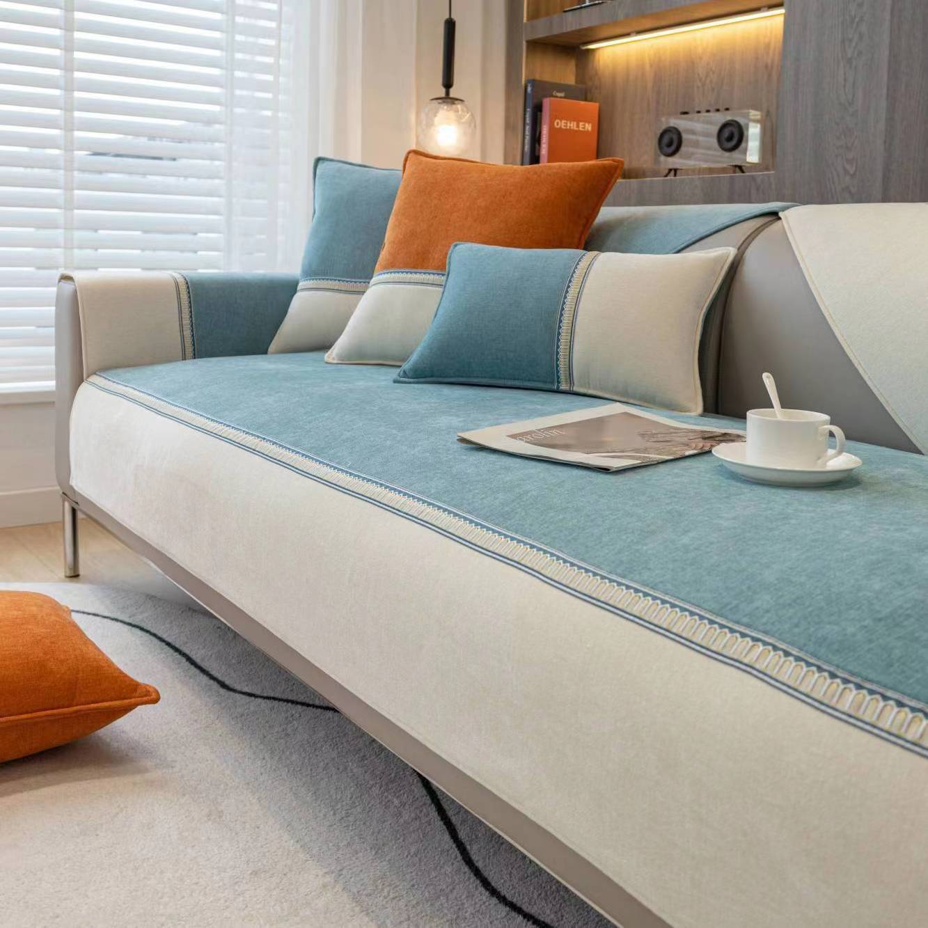 

Подушка для дивана из синели, всесезонное универсальное полотенце для спинки, простая и современная противоскользящая подушка для сиденья из скандинавской ткани 70x70cm зелёный