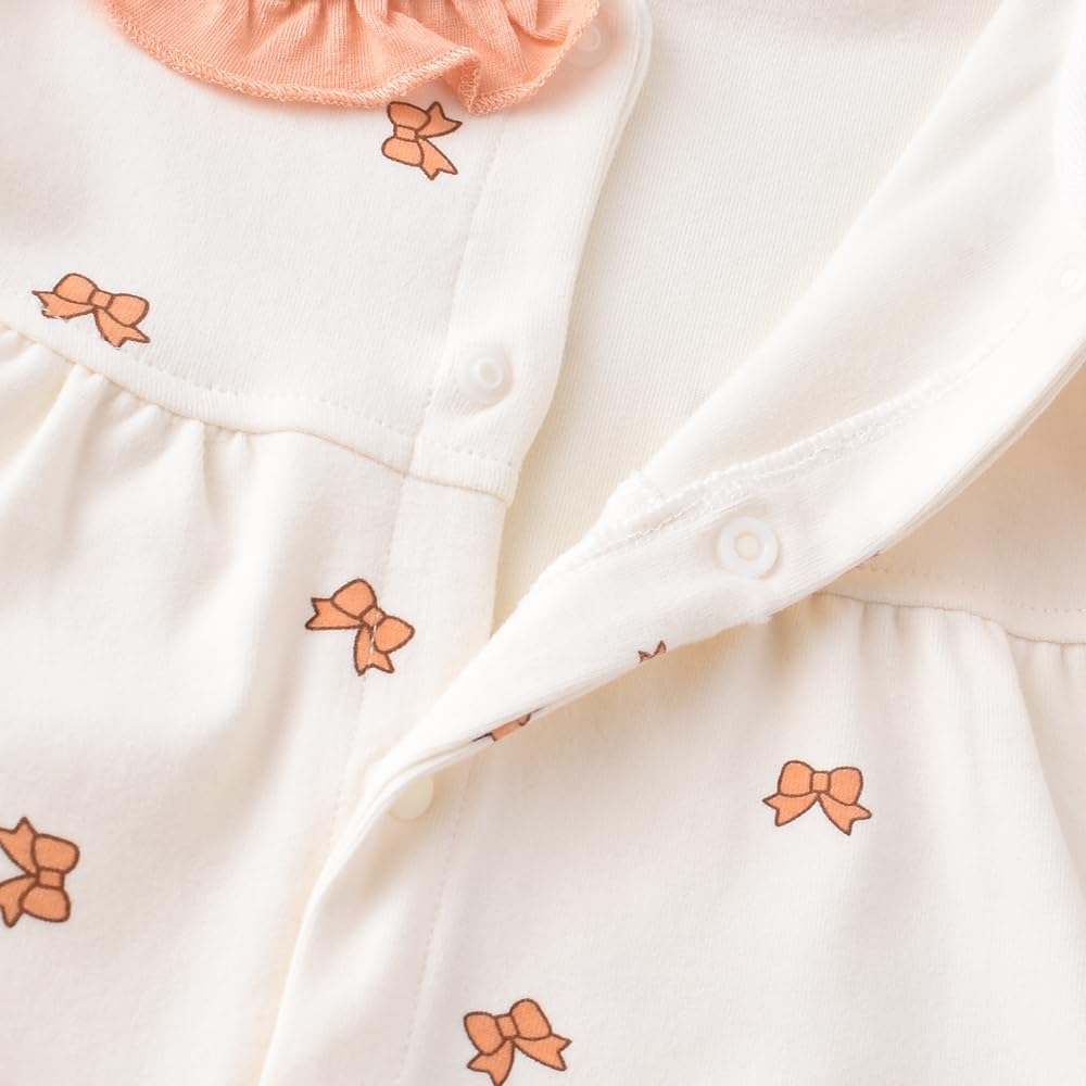 Babykoi Baby Clothes Long Sleeve Romper Spring Autumn Newborn Coveralls Front Open Collar Baby Girl Preparing for Maternity Gift Bow Pattern Orange 6M