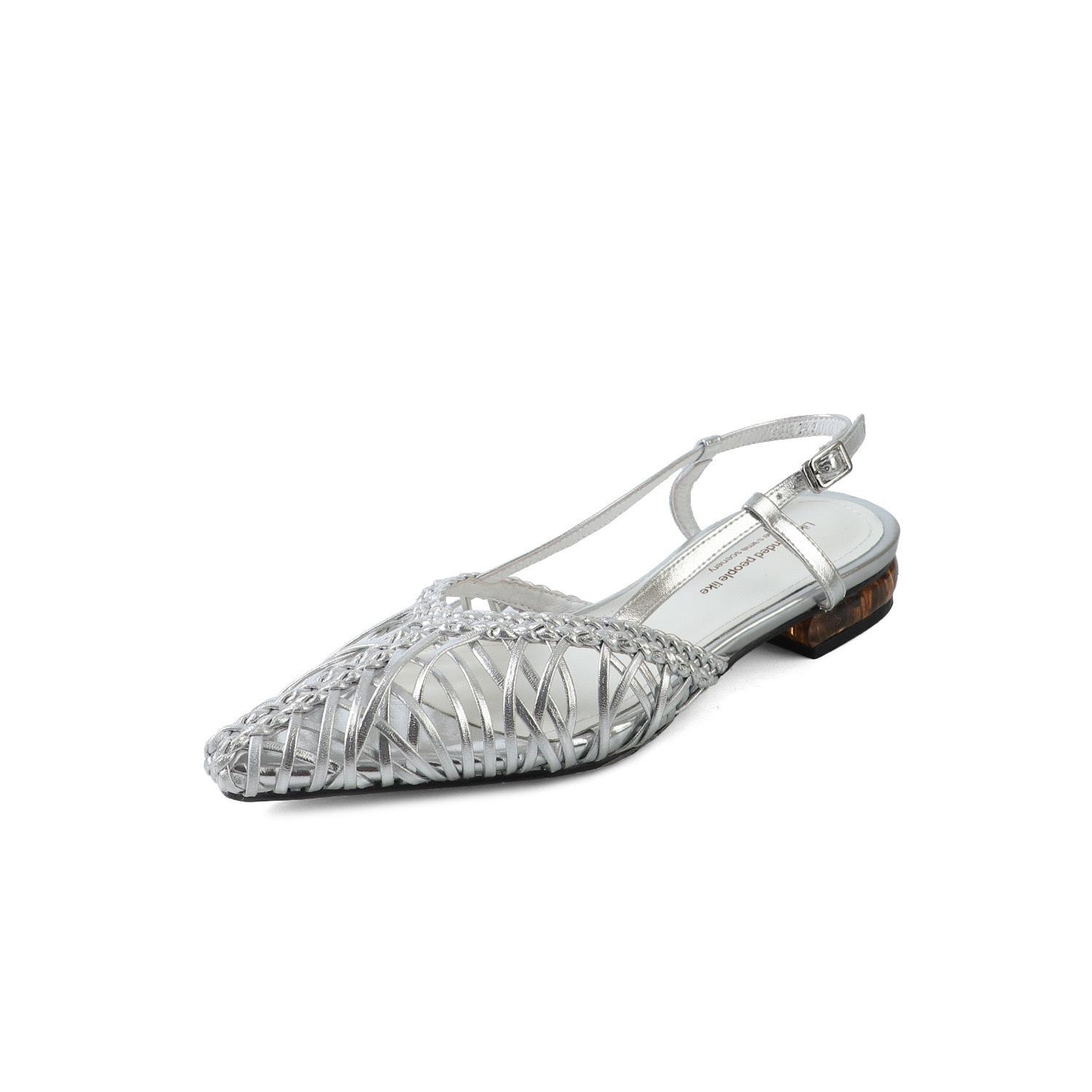 

Sheepskin Korean version of niche leather woven breathable sandals women s summer flat bottom pointed hollow Mueller outer wear cool slippers 35