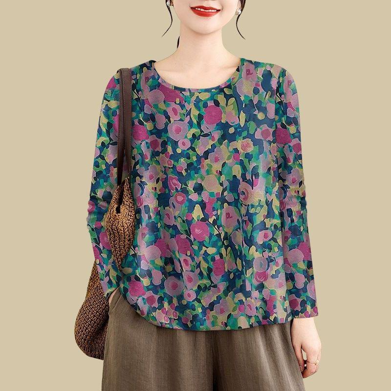 T-Shirt Tops Women Blouse Oversized Comfortable Stretch Long Sleeve T-Shirt Round Neck Loose Tops