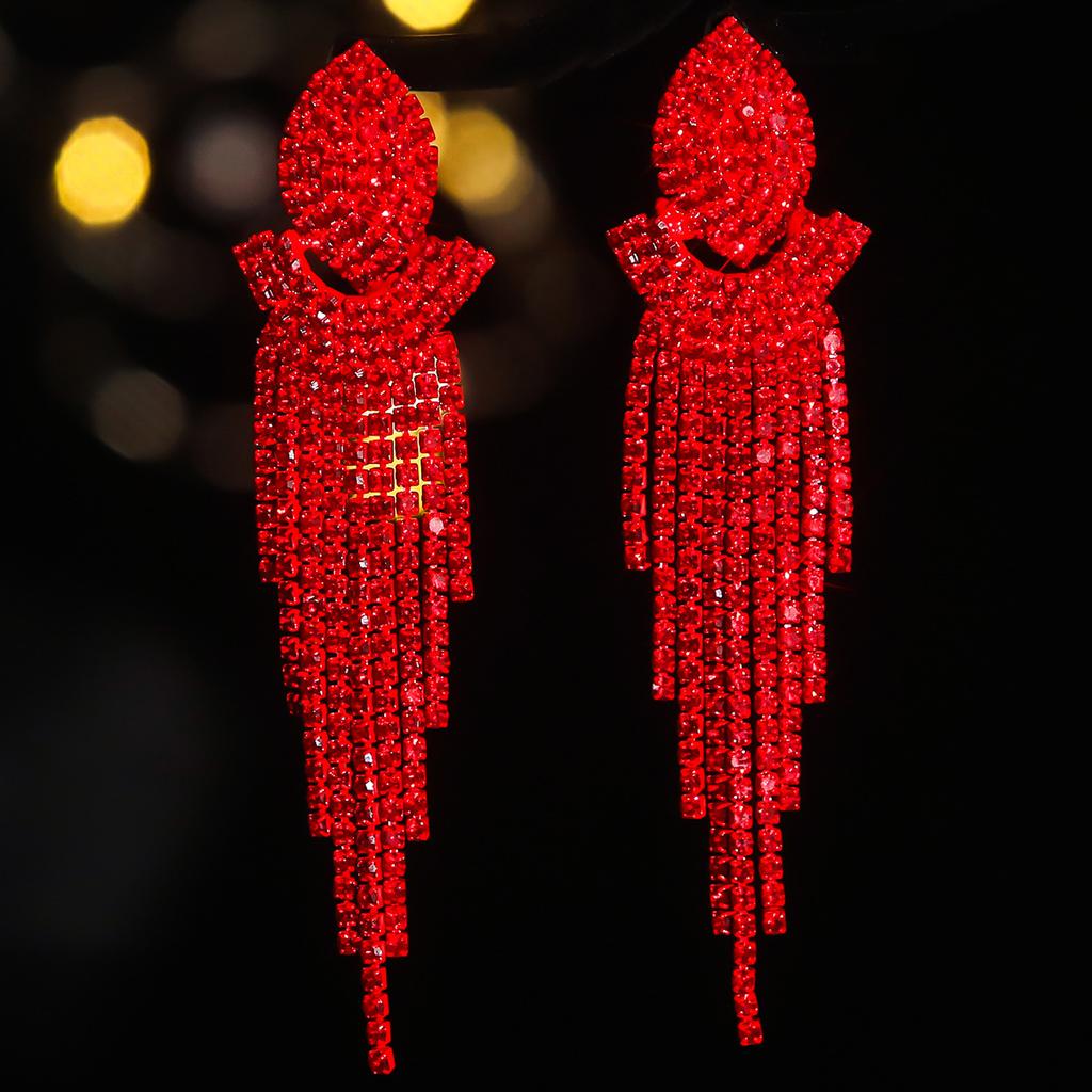 Rote lange Fransenohrringe Damen High-End exquisite Stecker und Ohrschmuck