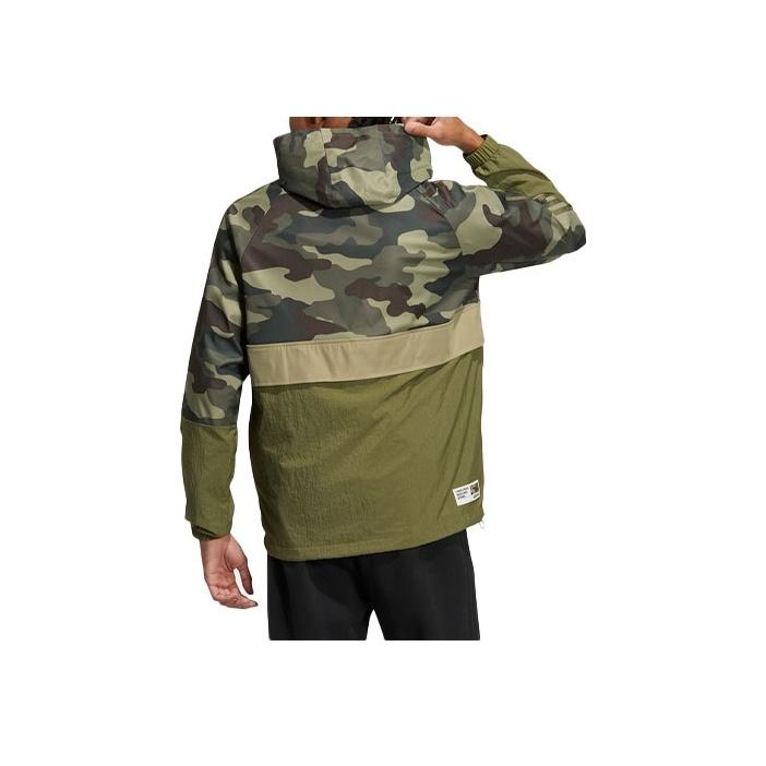 Adidas Neo Camouflage Striped Half-Zip Sports Leisure Jacket Men Jacket Deep-Olive-Green HG9054
