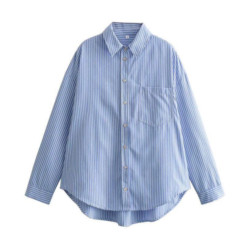 Kaslead New Arrival Women's Fashion Style Fashion Loose Linen Blend Stripes Shirt 4387054