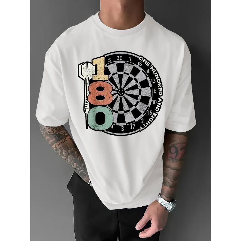 European Sizes A Stylish And Relaxed T-Shirt Featuring a 180-Point Dartboard Design, Perfect for Men Who Appreciate Vintage Vibes