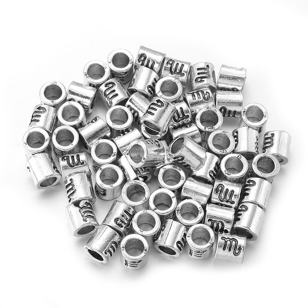 60pcs/lot Twelve Constellations Beads Alloy Beads Big Hole Tube Beads Spacer Loose Beads For Jewelry Making DIY Accessories