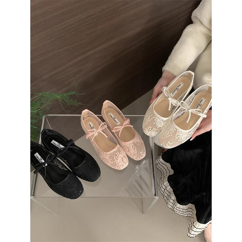 Flat-bottomed French pink breathable Mary Jane single shoes women's shoes 2025 new spring retro bow evening shoes