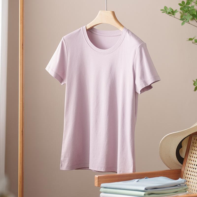 Rundhals Kurzarm Damen Sommer Neueste Trendige Vielseitiges und Bequemes T-Shirt Langgewaschenes Baumwoll Oberteil Ohne Verformung