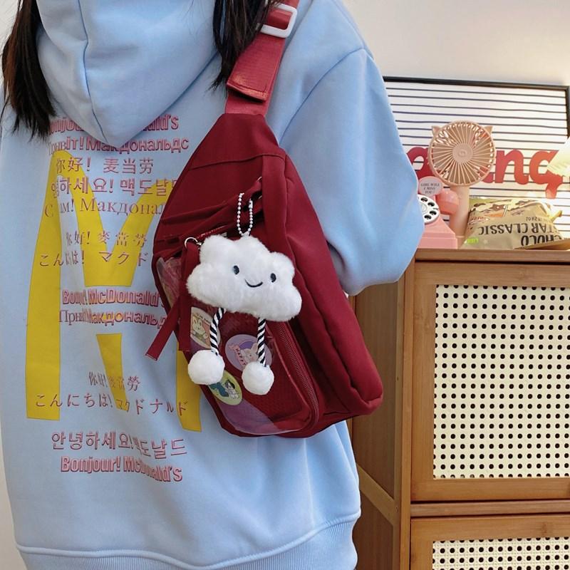 Japanese ins niche baby bag pain bag transparent badge breast bag, millet display messenger bag female student fanny pack