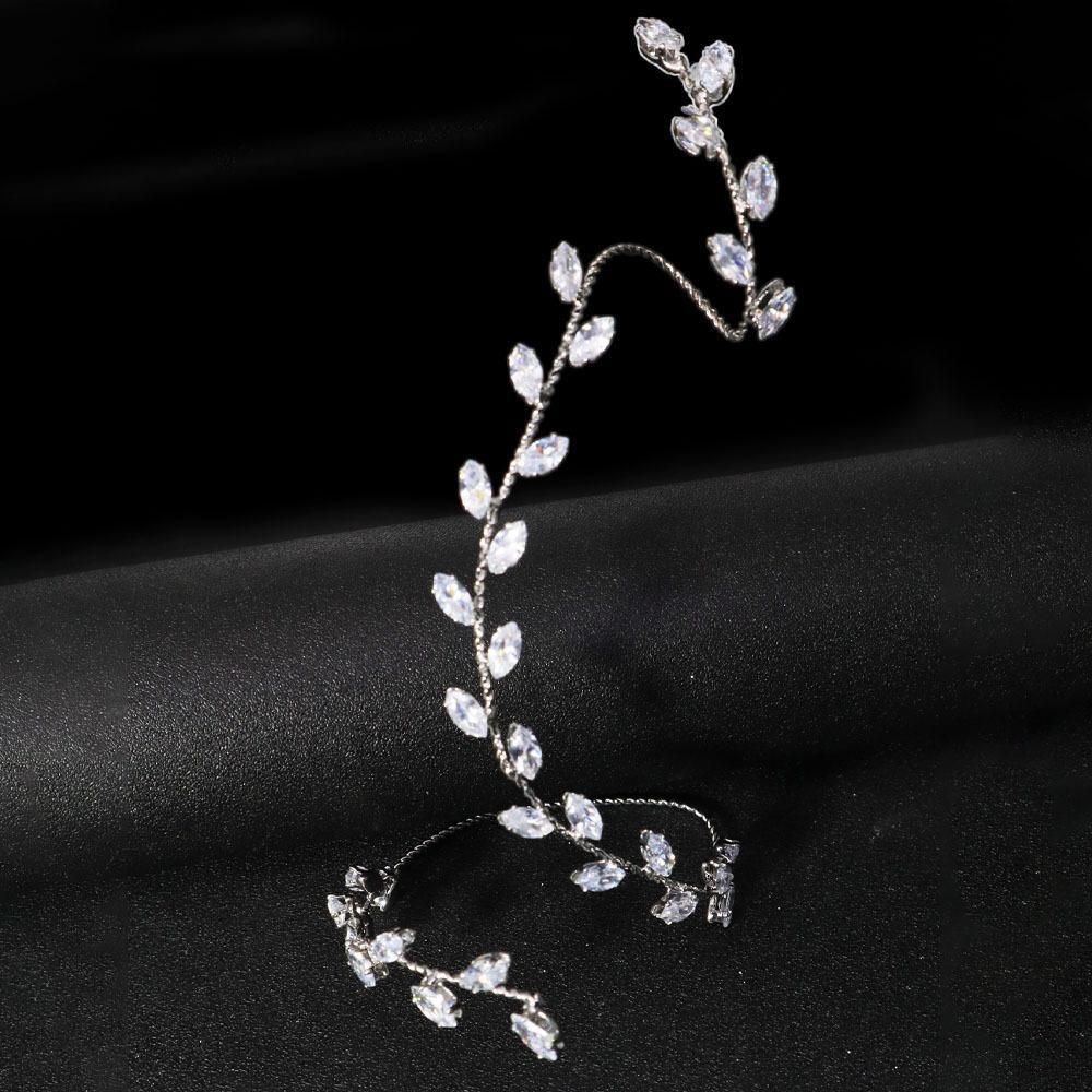 Bracciale Lusso Semplice Elegante alla Moda Strass Regolabile Foglia Zirconia Cubica Bracciale Mano Palmo Gioiello Intarsio Metallico