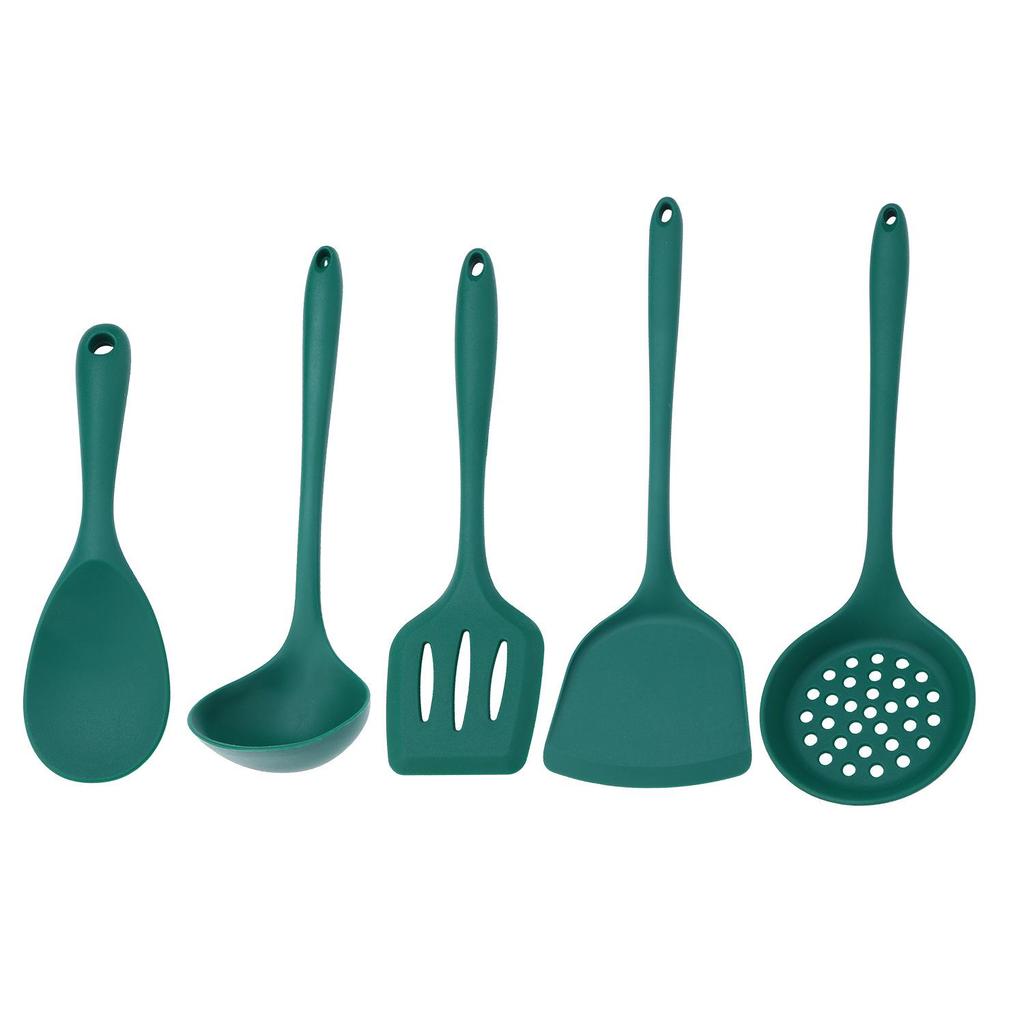 Silicone Heat-Resistant Non-Stick Kitchen Utensil Set: Spatula, Spoon, Colander - 5 Pieces
