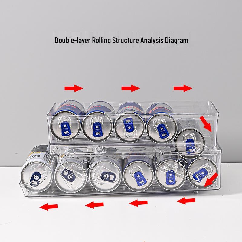Double-Layer Rolling Beverage Storage Organizer for Fridge