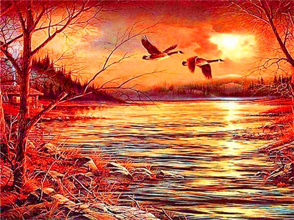 Diamond Art Painting Sunset Seaside Landscape Full Square/round Embroidery Mosaic Flower Scenery Cross Stitch Home Decor