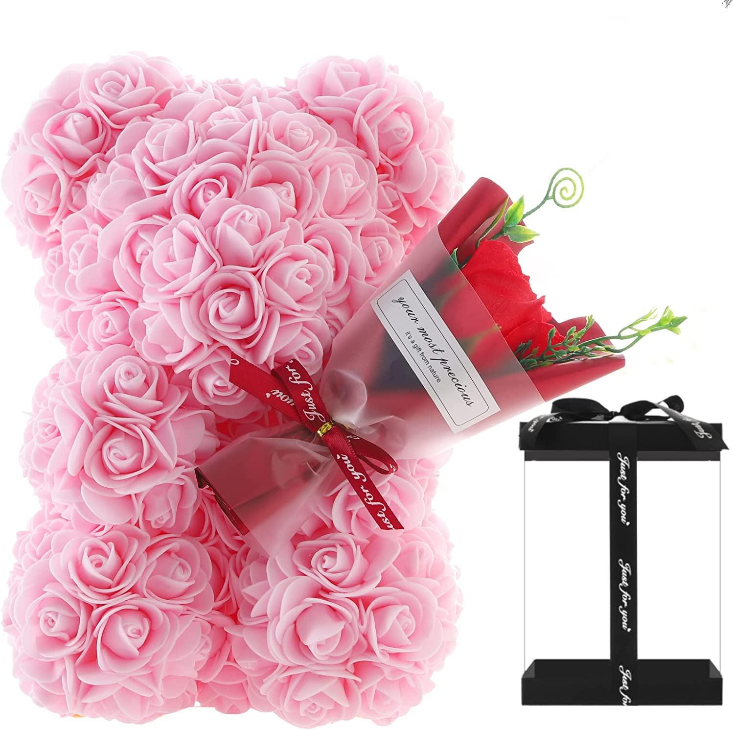 Uflower Romantic Eternal Flower Rose Bear in Gift Box Valentine s day Mother s day Anniversary Gift Wedding Party Decor with Gift Box розовый