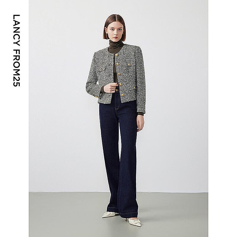 Lancy French Style Wool Blend Round Neck Suit Jacket
