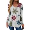 Women's Fashion Casual Christmas Tree Print V-Neck Decorative Button Long Sleeve T-Shirt Top