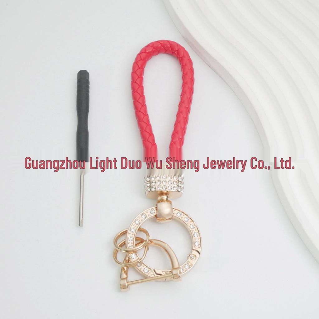 Luxury Keychain: Handwoven Imitation Diamond Leather Bracelet with Metal Buckle for Men & Women