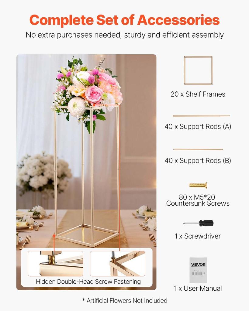 Wedding Flower Stand, 10PCS 80cm Column Flower Stand, Floral Stands with Hidden Screw, Rectangular Cubic Floral Display Rack for Wedding, Party,