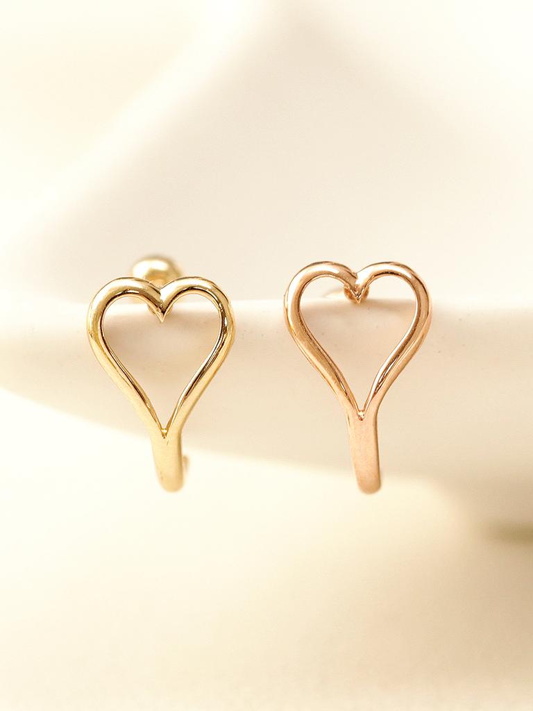 Minimalpiercing 14K Heart Point Half Ring Piercing Earrings