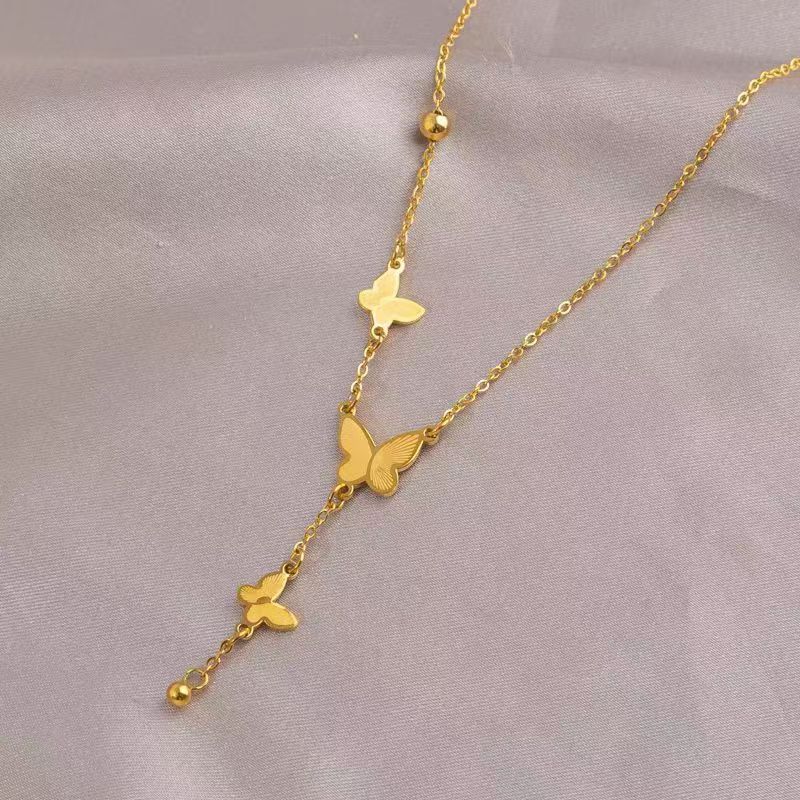 Titanium Steel Tassel Butterfly Necklace Women'S Light Luxury High-End Long Pendant Exquisite Collarbone Chain