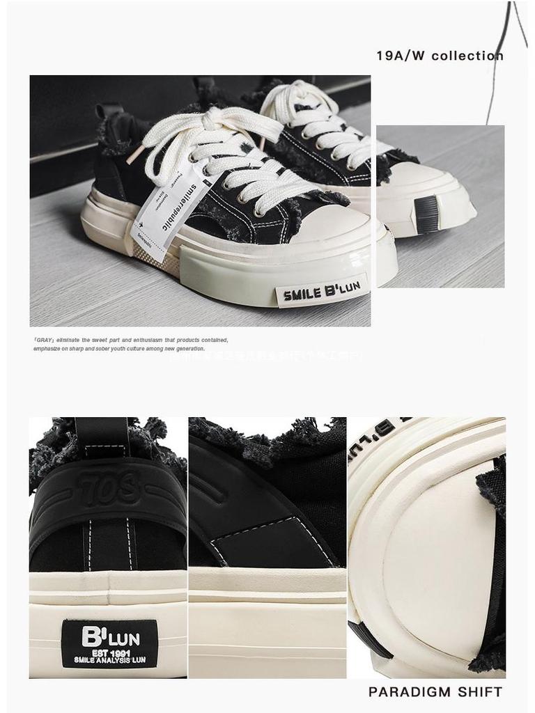 Herren Schwarze Sommer Canvas Plateau Sneaker: Atmungsaktive, höhenerhöhende, lässige Schuhe im amerikanischen Stil für Studenten