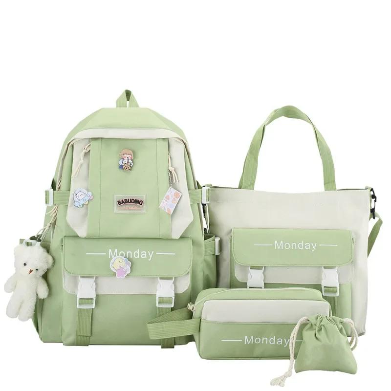 4 Set Korean High School Junior High School Elementary School Student Forest Style Versatile Backpack with Large Capacity Colors