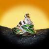 Plant and Flower Series Geometric Lines Water Drop Flowers and Leaves Enamel Womens Ring