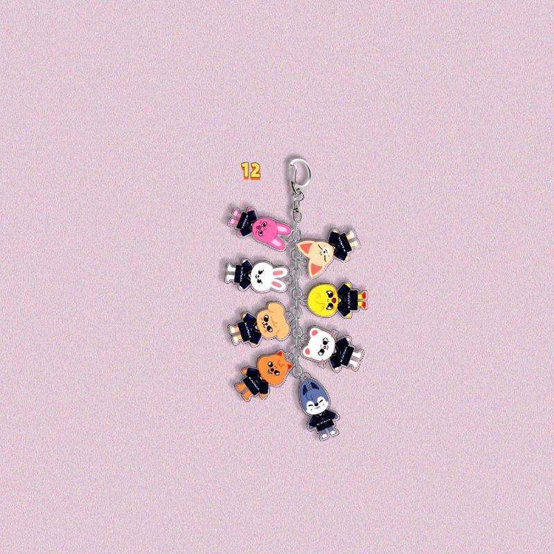 Stray Kids Multi-Charm Acrylic Keychain, Kpop Member Photo & Cartoon & SKZOO Character Dangling Charms, STAY Fans Collectible Bag Pendant