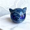 1Pcs Blue Luxurious Black Cat Stone Resin Sculpture Perfect Gift for Cat Lovers Birthday Present - Elegant Volcanic Rock Effect Statue Wit