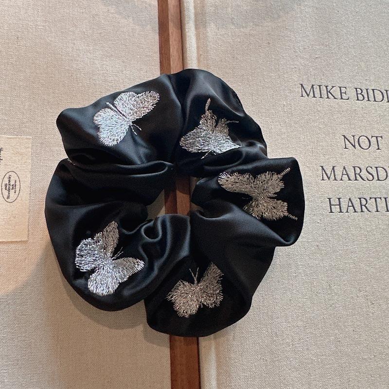 Elegant Headband, New Arrival, High-End Large Hair Ring, Charming Black Satin Butterfly Embroidery, Ponytail Hair Tie