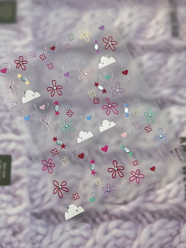 Shell Light Macaron Star Bow Nail Stickers Dopamine Embossed Heart Nail Decals