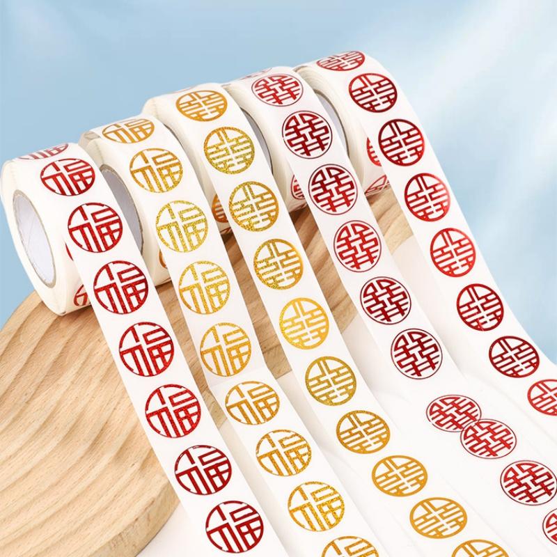 2 Pieces Of 500 Stickers Per Roll Dragon Man Chinese Happy Character And Blessing Character Festival Stickers Wedding Gift Deco