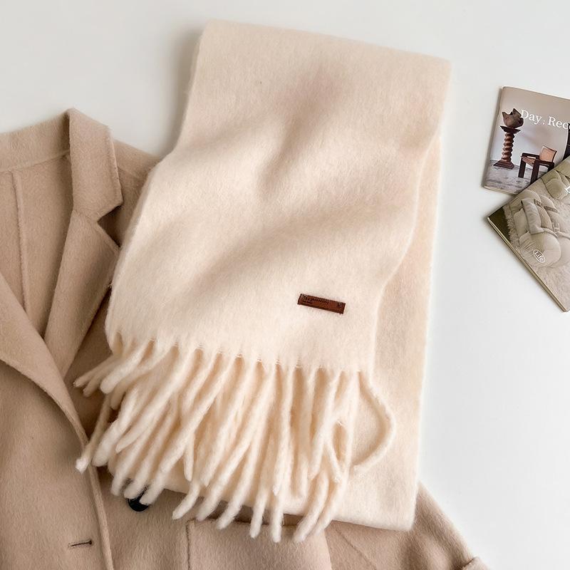 Woolen solid color wool blended scarf women's autumn and winter scarf macaron color thickened braid fringed shawl