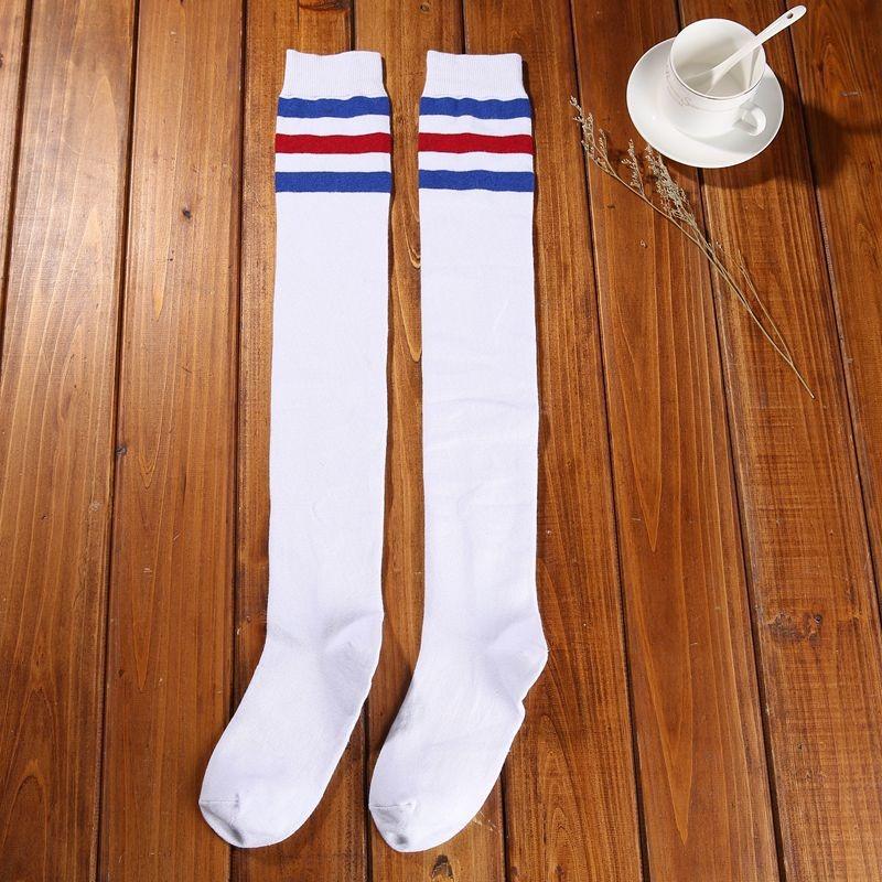 Three Bar Stockings High Tube Socks Combed Cotton Knee Long Chicken Feet Socks Sports Football Socks Adult Student Socks Women