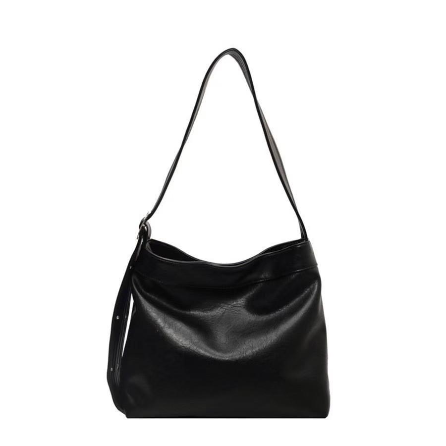 IELGY Ladies Underarm Bag Black Lazy Style Large Capacity Commuter Tote Bag Wide Shoulder Strap