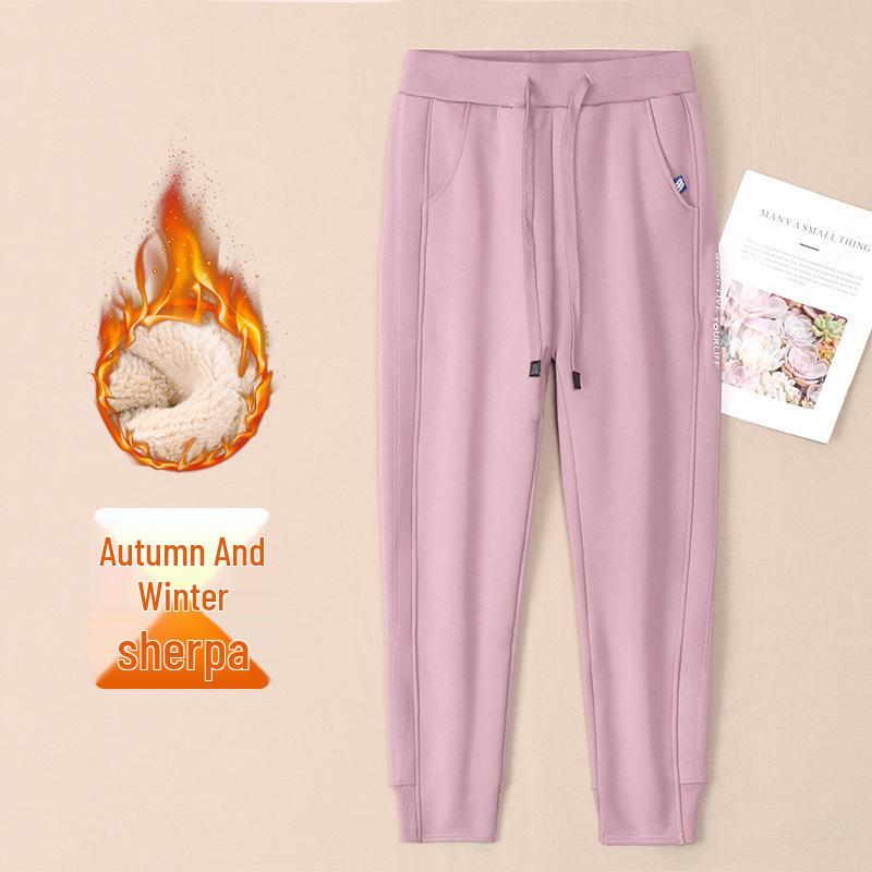 GAGN2025 Women's Fleece Lined Embroidery Sweatpants - Autumn/Winter Cuffed Joggers