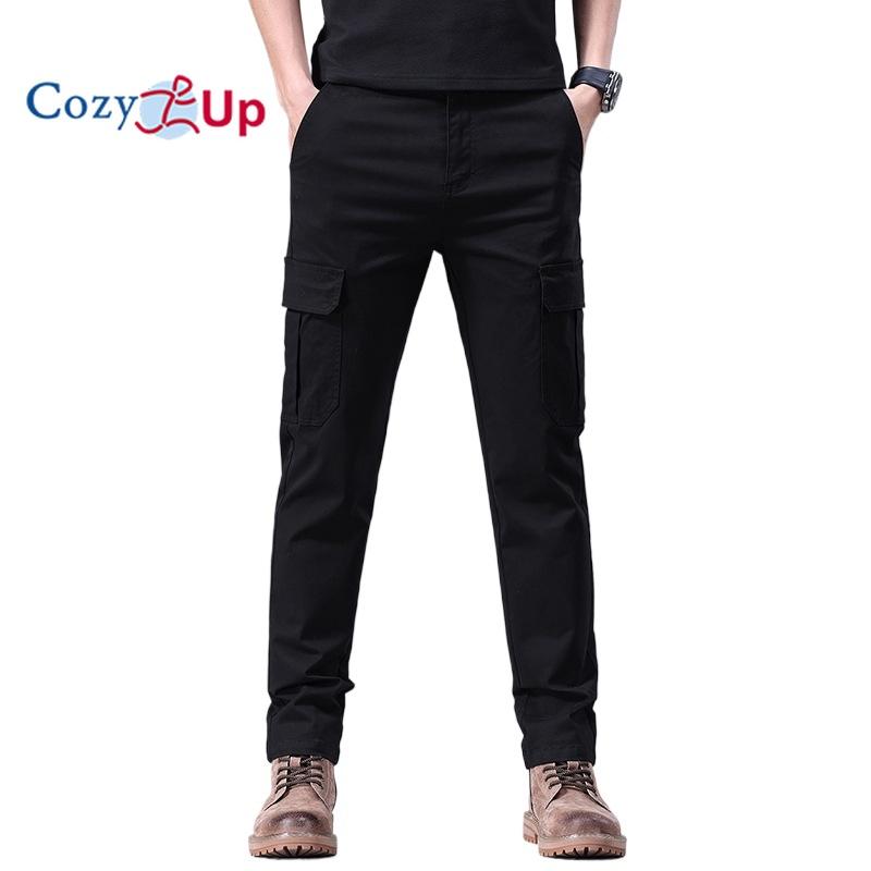 Cozy Up Men's Slim Fitting and Luxurious Small Straight Leg Workwear Pants, Fashionable and Versatile Elastic Casual Khaki Color Multi Pocket Pants