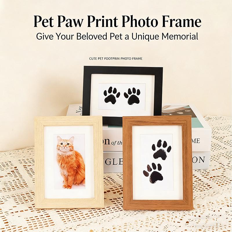 Diy Wooden Baby Pet Paw Print Footprint Handprint Photo Frame No Mess Ink Pad Imprint Kit Memorial For Newborn And Pet Lover