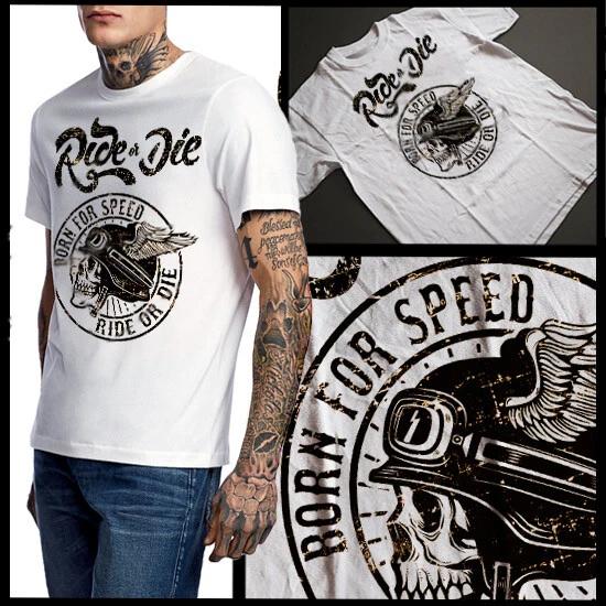 American Car Racing T-Shirt Retro Speeding Biker Skull in Race Helmet Cotton Tee XL