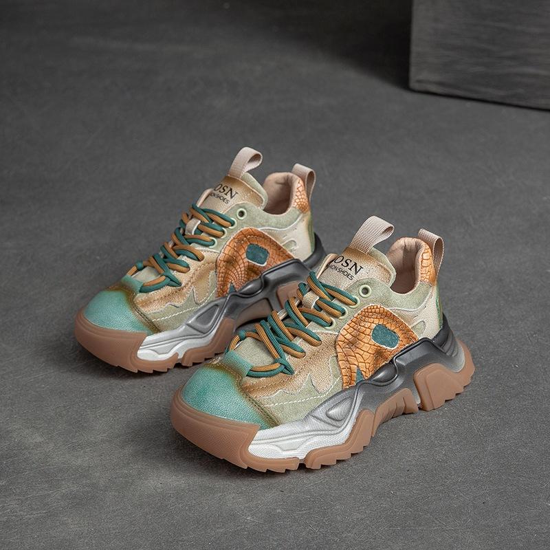 

Жіночі туфлі на підошві з натуральної шкіри Johnature весна осінь ретро на шнурівці повсякденні лофери з круглим носком 38 жовтий