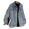 Men Denim Coat Lapel Long Sleeve Flap Pockets Single Breasted Jacket with Flap Pockets Solid Color Loose Fit Denim Outerwear