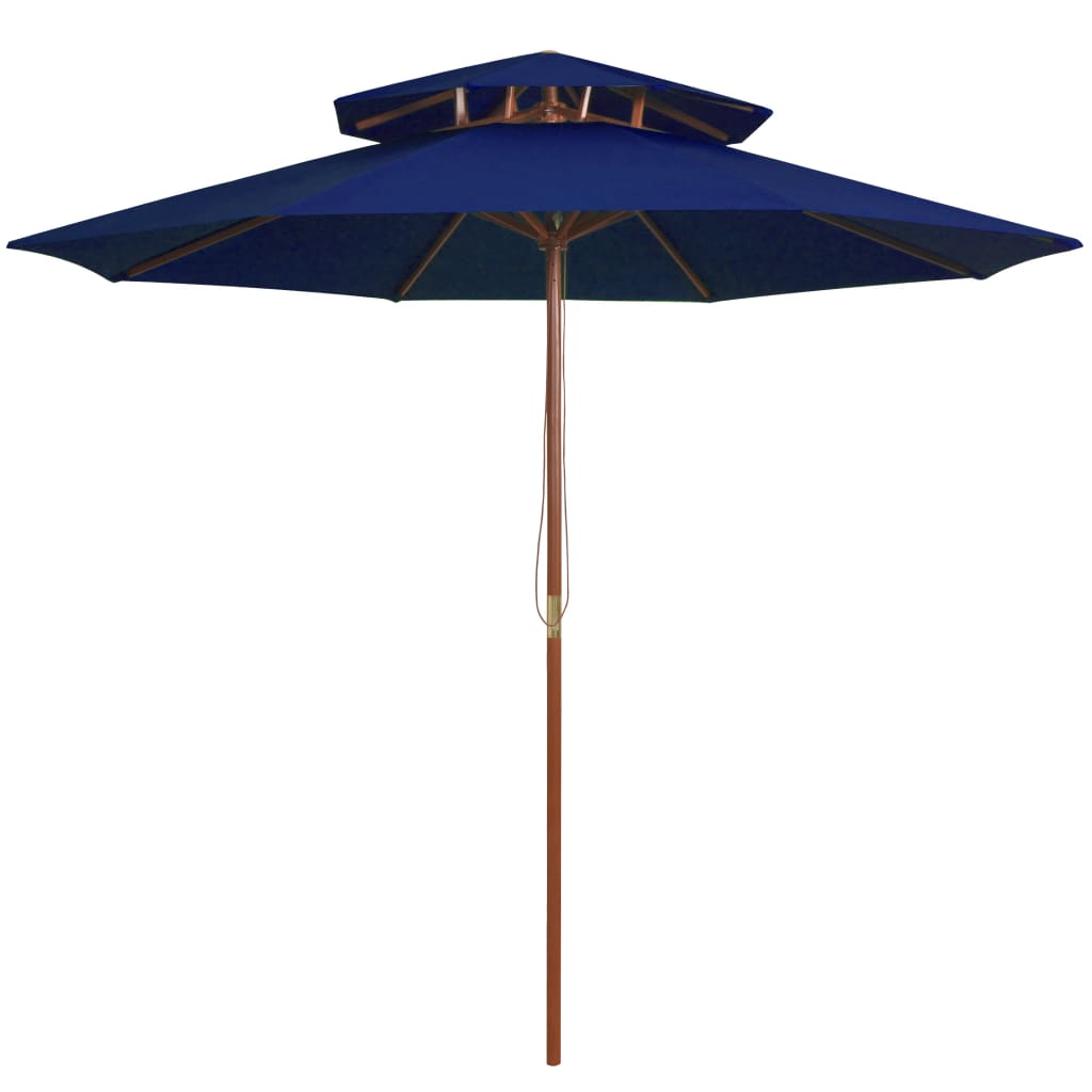 Doppeldach Sonnenschirm mit Holzstiel Blau 270 cm