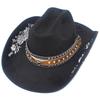 Fashion Embroidered Suede Western Cowboy Hat Personalized Big Eaves Bullhead Accessories Knight Hat Versatile Bent Edge Top Hat
