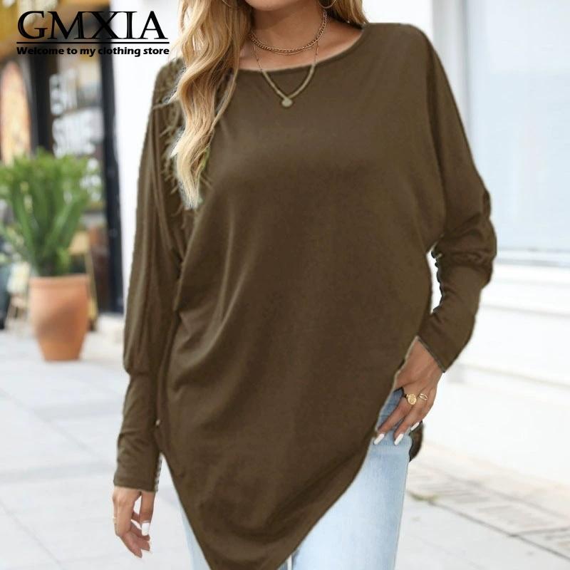 GMXIA Women's Fashion Casual Leisure Solid Color Print Long Sleeve V Neck Blouses & Shirts