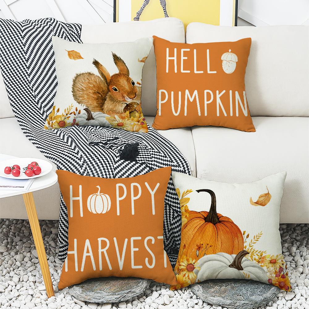 New Harvest Festival Autumn Pillow Pumpkin Squirrel Sunflower Home Cushion Pillow Cover