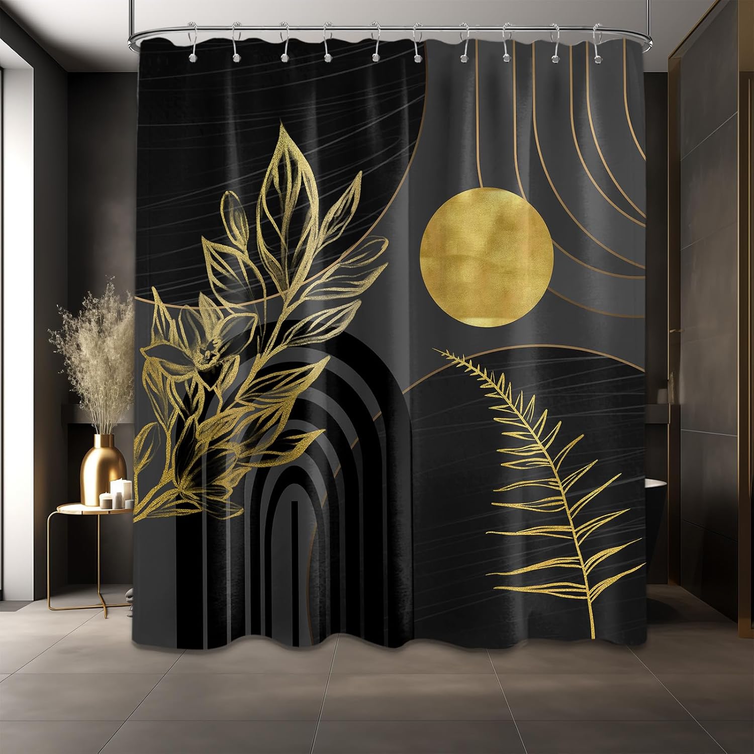 

Шторка для душа в стиле модерн середины века, черно-белая шторка для душа для ванной комнаты, декоративная абстрактная шторка для душа с крючками W150xH180cm