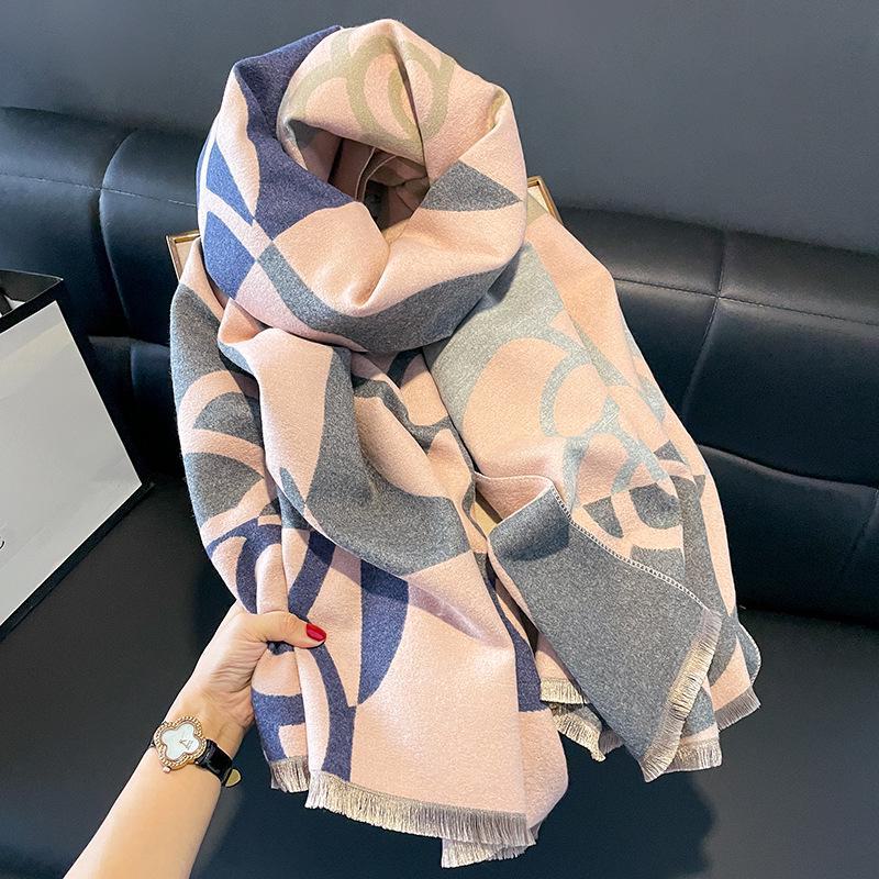

Korean-Style Dual-Purpose Imitation Wool Shawl: Women s Autumn/Winter All-Match Cashmere-Like Scarf 190*65cm чёрный