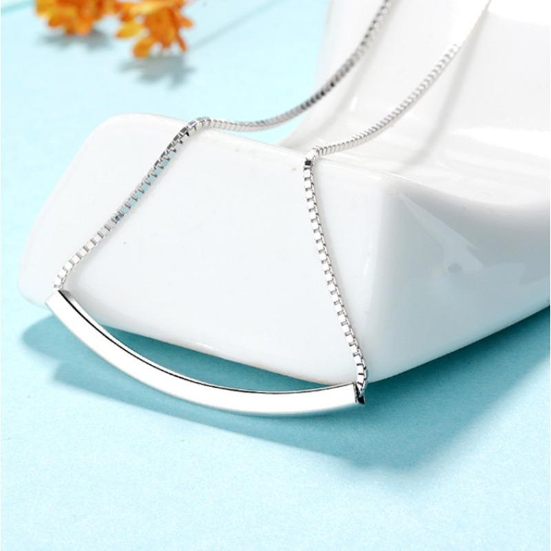 S925 Sterling Silver Smile Necklace Korean Style Simple All-Match Square Tube Geometric Clavicle Chain Female Pendant Silver