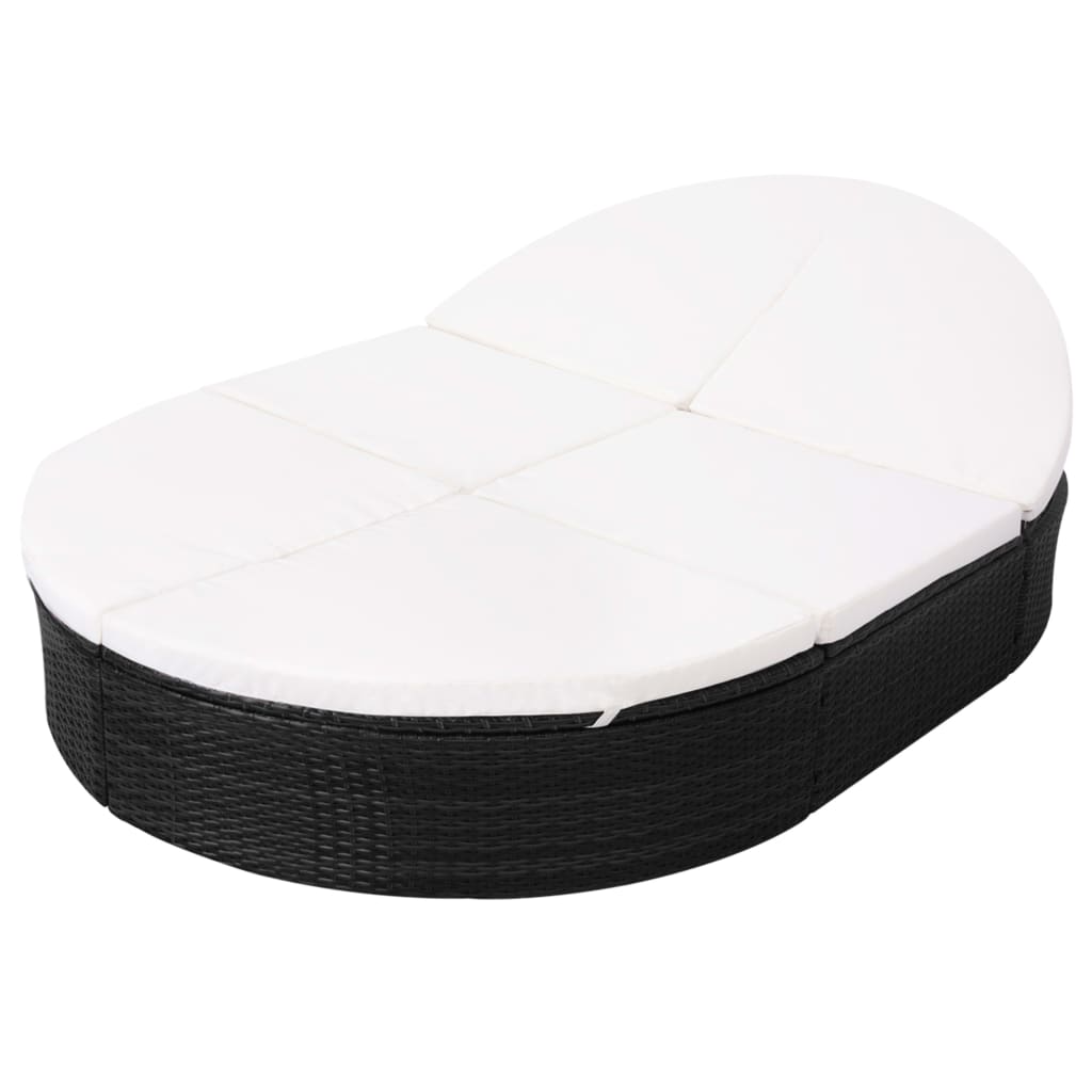 Outdoor Lounge Bed with Cushions Poly Rattan Black