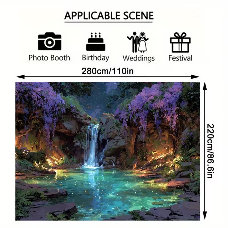 

2D Enchanted Waterfall Backdrop Glowing Lake Wedding Photography Background 47.2x31.5inch/120*80cm